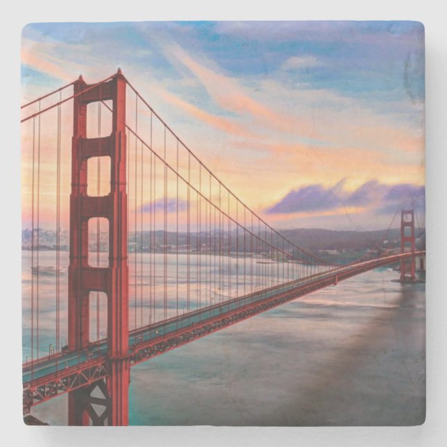 Schöner Wintersonnenuntergang bei Golden gate Steinuntersetzer (Vorderseite)