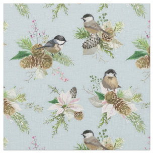 Schöner Wintervogel und Blume Stoff