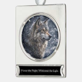 Schöner Wolf im Schnee Winter-Sonnenwende Banner-Ornament Silber