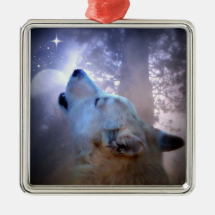 Schöner Wolf- und Mond-Weihnachtsschmuck Ornament Aus Metall