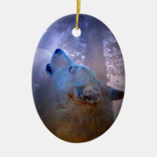 Schöner Wolf und Moon Xmas Ornament