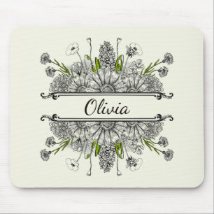 Schöner zeichn von Schwarz-Weiß-Blume Mousepad