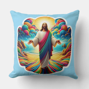 Schöner, zweiseitiger Jesus mit Blick auf den bunt Kissen