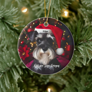 Schöner Zwergschnauzer mit Weihnachtsmannmütze Keramik Ornament