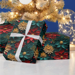 Schönes 3-D Poinsettia Weihnachtsmuster Geschenkpapier
