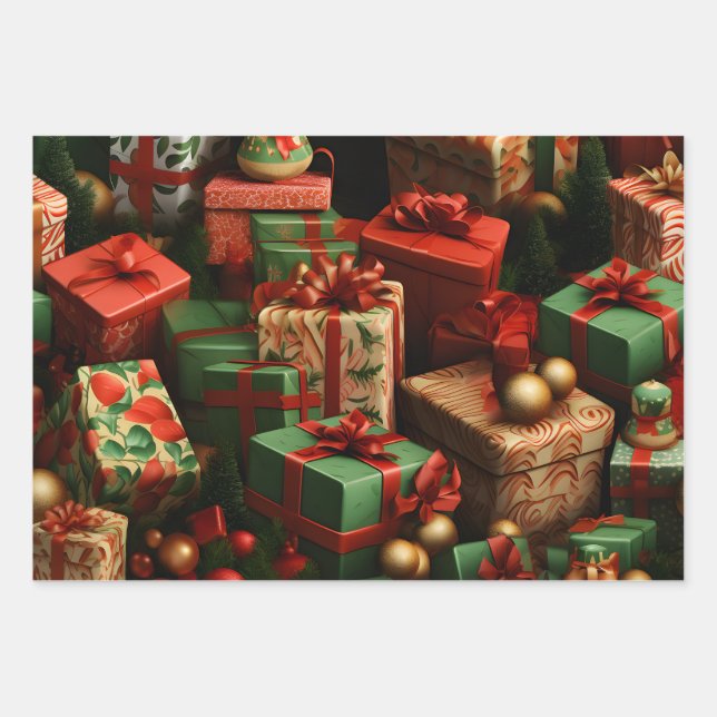 Schönes 3D Weihnachtsgeschenk Thema Geschenkpapier Set (Vorderseite)