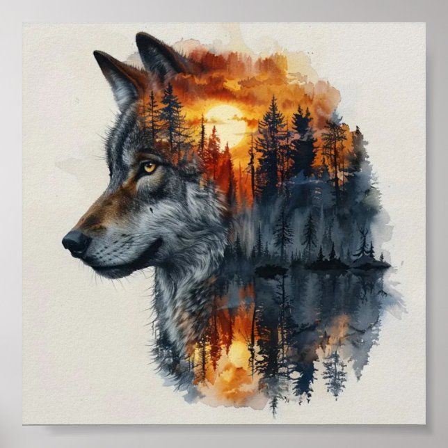 Schönes 3D Wolf Wilderness Wall Poster (Vorne)