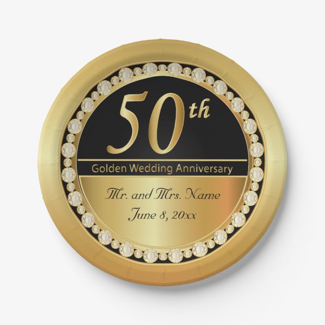 Schönes 50. Geburtstag der goldenen Hochzeit Pappteller (Vorderseite)