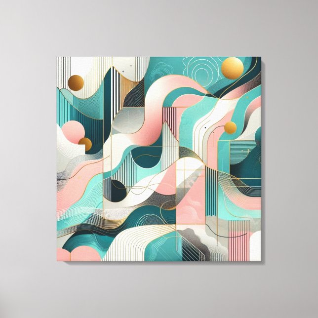 Schönes Abstrakt in Rosa, Aquamarin, Gold Leinwanddruck (Vorderseite)