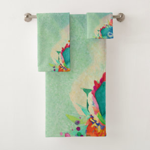 Schönes Abstraktes Floral-Aquarellmuster Badhandtuch Set