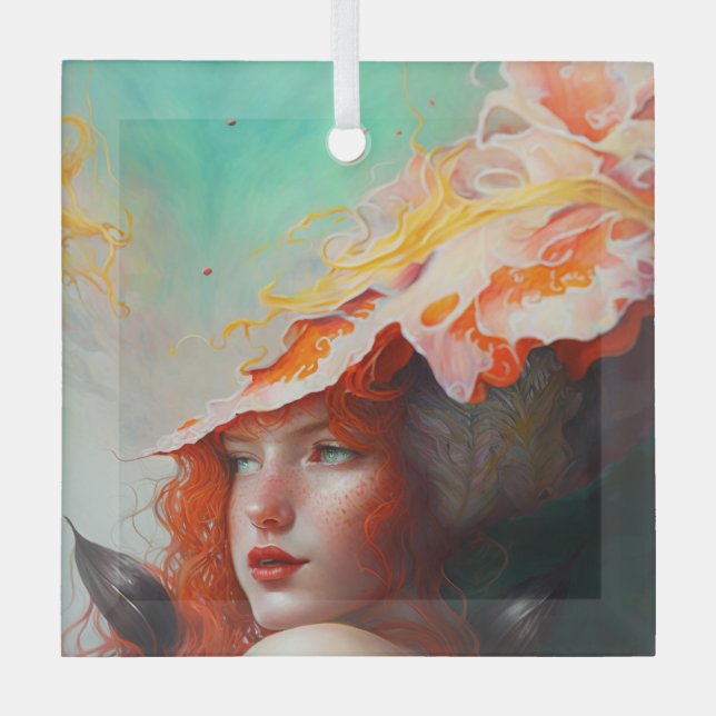 Schönes Abstraktes RothaargingGirl Ornament Aus Glas (Vorderseite)