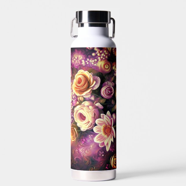 Schönes Acryl-Blume-Muster Wasserflasche Trinkflasche (Vorne)