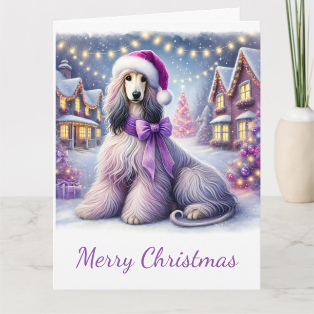 Schönes afghanisches Hund im Weihnachtsdorf Karte (Vorderseite)