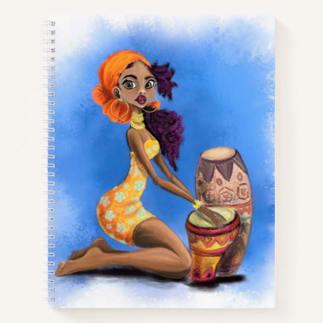Schönes afrikanisches Drummer-Girl Notizbuch (Vorderseite)
