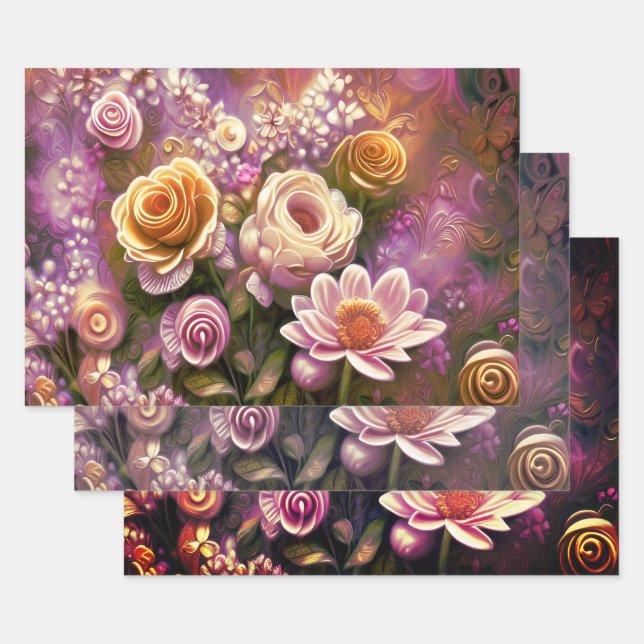 Schönes Akryllisches Blume-Muster Geschenkpapier Set (Set)