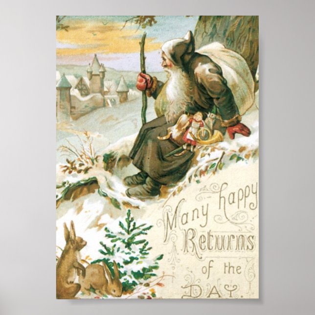 Schönes altes Bild des Weihnachtsmannes Poster (Vorne)