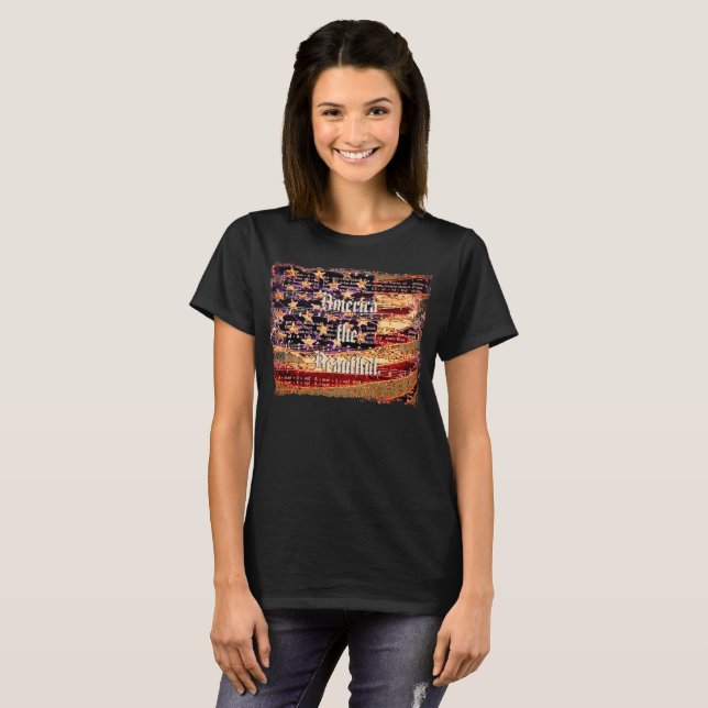 Schönes Amerika, Schwarz, Patriotischer T - Shirt  (Vorne ganz)