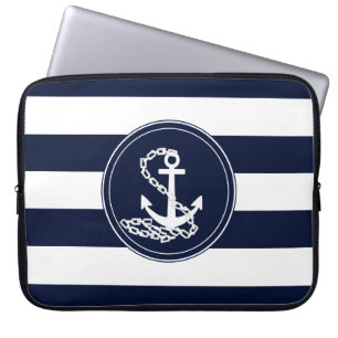 Schönes Anchor Symbol Blau und Weiße Streifen Laptopschutzhülle