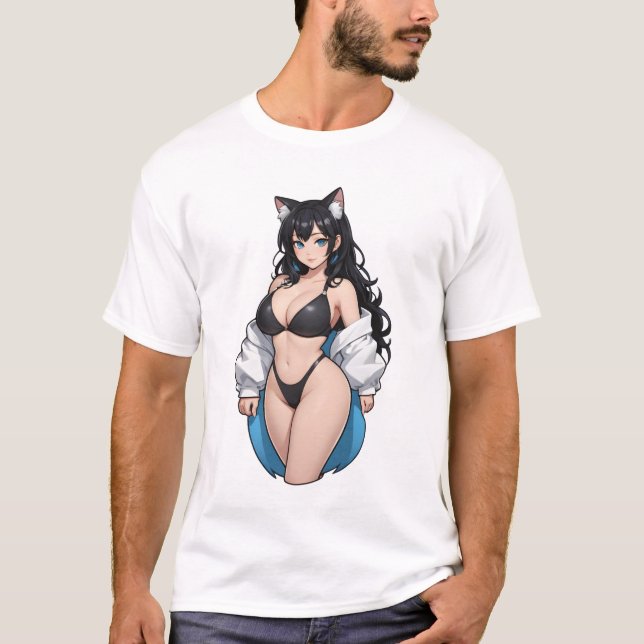Schönes Anime Cat Girl T-Shirt (Vorderseite)