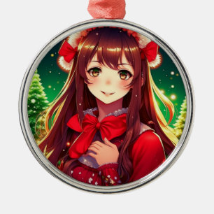 Schönes Anime Girl in Red Christmas Ornament Aus Metall