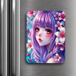 Schönes Anime Girl mit Lila Haar Magnet