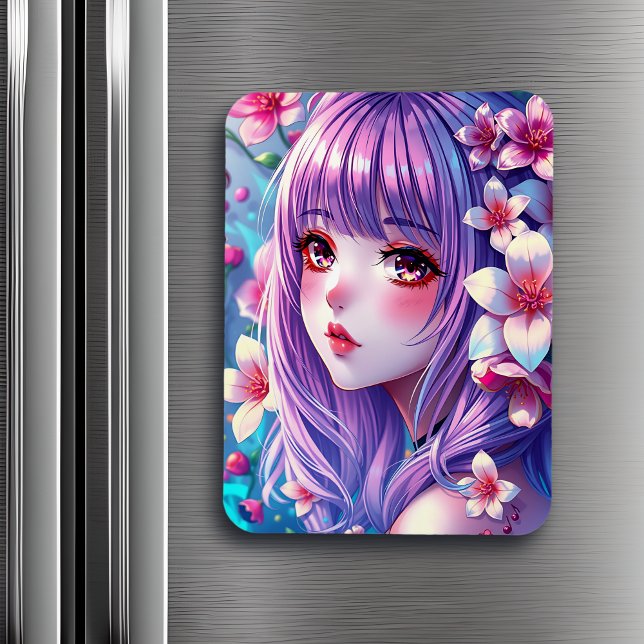 Schönes Anime Girl mit Lila Haar Magnet (Von Creator hochgeladen)