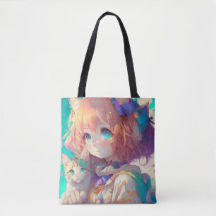 Schönes Anime Girl mit Niedlich Kitten Tasche