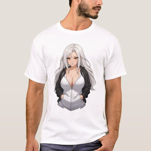 Schönes Anime-Mädchen mit einem Hoodie T-Shirt (Vorderseite)