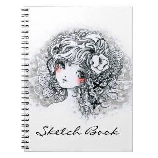 Schönes Animemädchen in Schwarzweiss Notizblock
