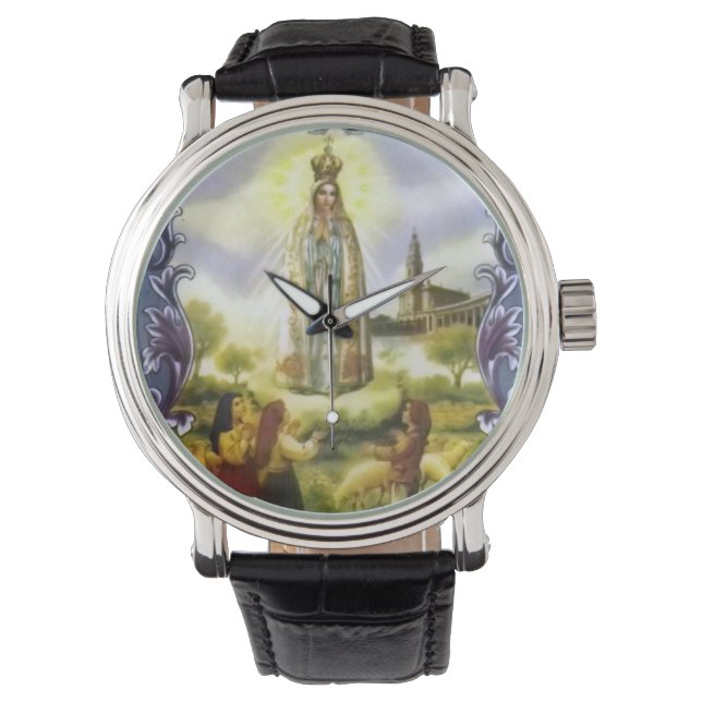 Schönes antikes Bild der Erscheinung Unsere Frau Armbanduhr (Vorderseite)