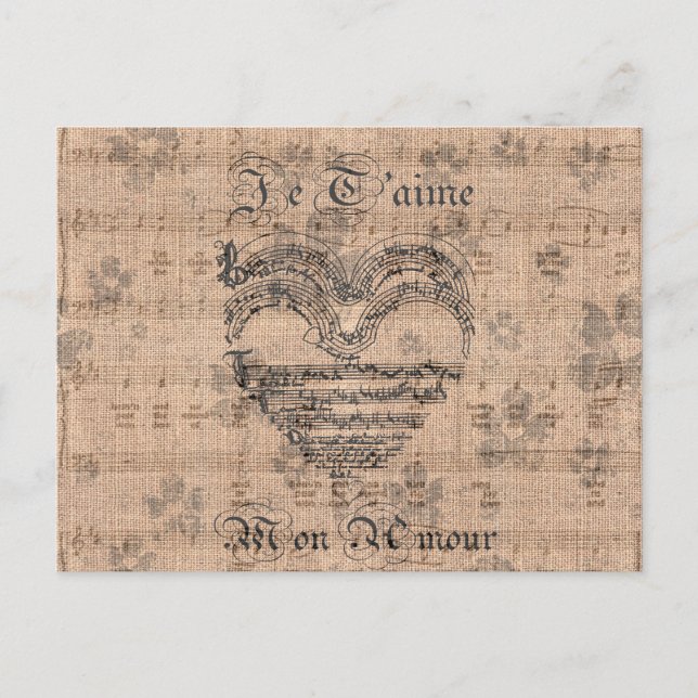 Schönes antikes Musiknoten Herz Postkarte (Vorderseite)