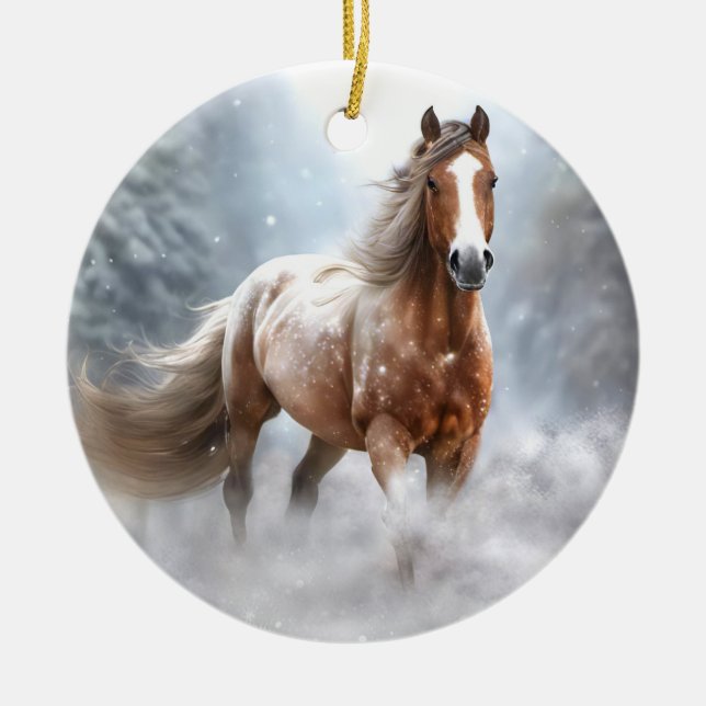 Schönes Appaloosa Pferd im Schnee Weihnachten Keramik Ornament (Vorne)