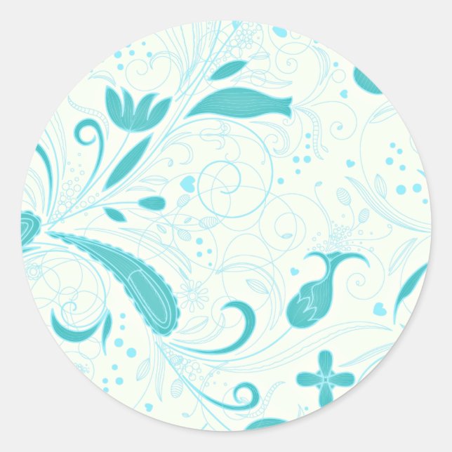 Schönes Aqua Blue Blume Hochzeitsgeschenk Runder Aufkleber (Vorderseite)