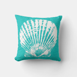 Schönes Aqua mit weißem Seashell Burlap Look Kissen