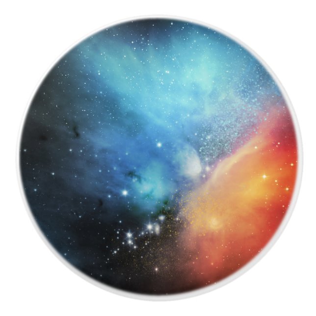 Schönes Aqua Orange Space Galaxy Universum Keramikknauf (Vorderseite)