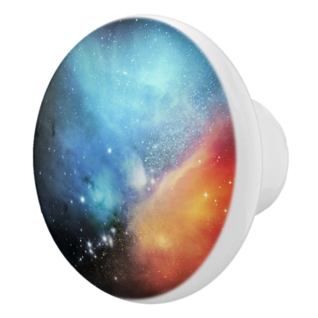 Schönes Aqua Orange Space Galaxy Universum Keramikknauf (Rechts)