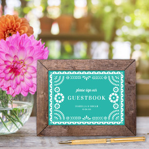 Schönes Aqua Papel Picado Wedding Gästebuch