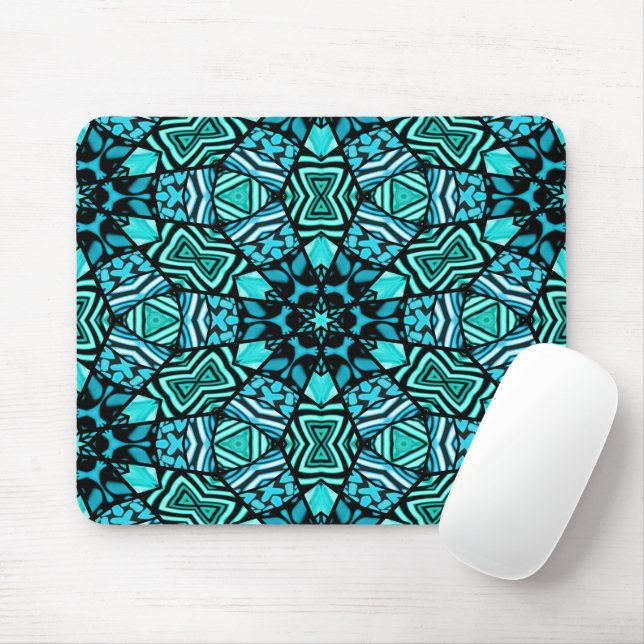 Schönes Aquamarines Aqua Türkis Ethnisches Mosaik Mousepad (Mit Mouse)