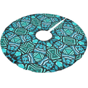 Schönes Aquamarines Aqua Türkis Ethnisches Mosaik Polyester Weihnachtsbaumdecke