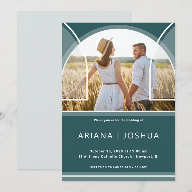 Schönes Aquamarines Arch Foto Hochzeit Einladung (Vorne/Hinten)