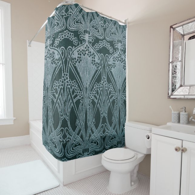 Schönes, aquamarines Jugendstil-Muster, floral,m Duschvorhang (Beispiel)