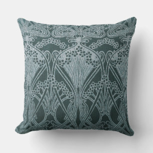 Schönes, aquamarines Jugendstil-Muster, floral,m Kissen