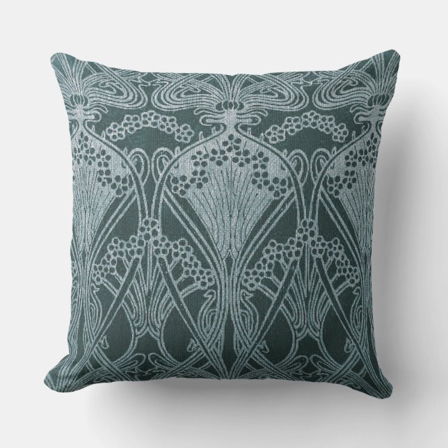 Schönes, aquamarines Jugendstil-Muster, floral,m Kissen (Vorderseite)