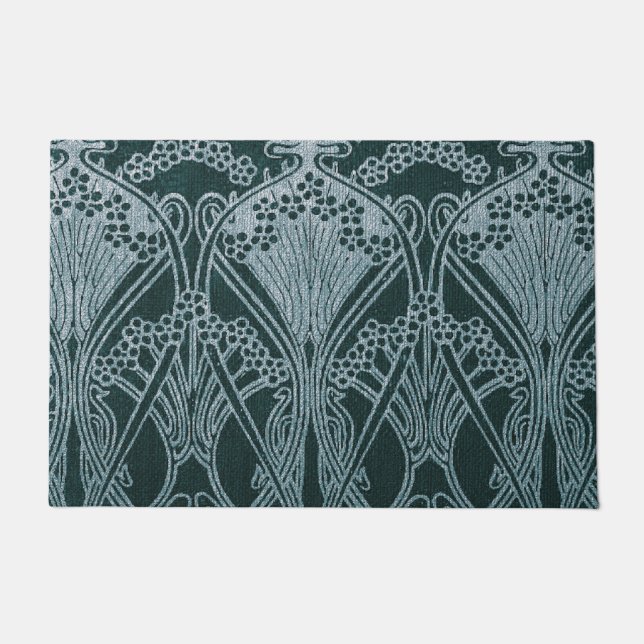 Schönes, aquamarines Silber, Kunst nouveau Muster, Fußmatte (Vorderseite)