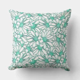 Schönes Aquamarines und weißes Blumendesign Kissen