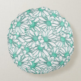 Schönes Aquamarines und weißes Blumendesign Rundes Kissen
