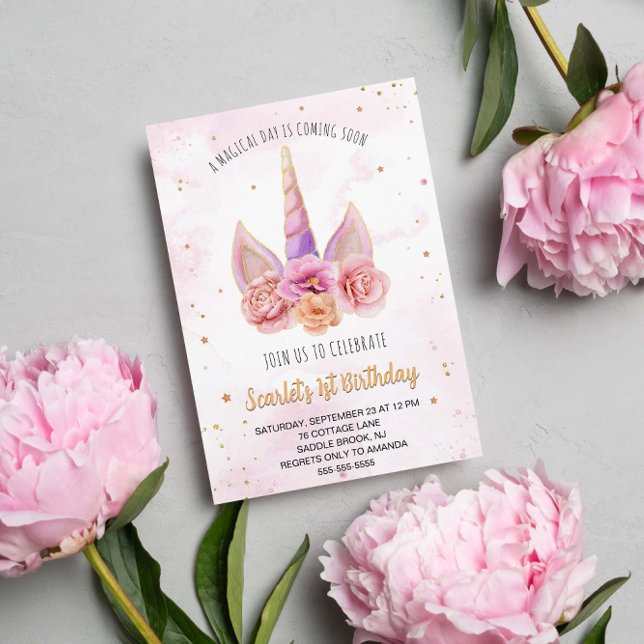 Schönes Aquarell Blumenhorn Horn Geburtstag Einladung (Von Creator hochgeladen)