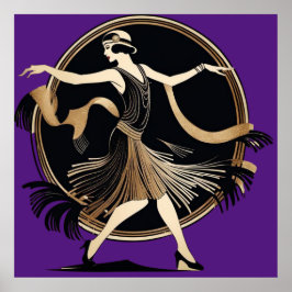 Schönes Art Deco Girl, Flapper tanzend, 1920er Poster