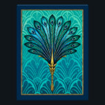 Schönes Art Deco Pfauenfan Poster. Poster<br><div class="desc">Ich habe selbst diesen schönen Art Deco Pfauenfan kreiert. Ich bin in Liebe mit den Farben,  die ich für den Hintergrund zusammengemischt habe. Dieses Plakat mit einem gemusterten Deko-Hintergrund und einem Pfauenfederlüfter im Art-Déco-Stil ist beeindruckend. Ich hoffe wirklich,  dass es dir gefällt.</div>