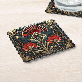 Schönes Art Deco Rotes Gold Schwarz Untersetzer